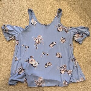 Aina Be Floral Cold Shoulder Blouse - Light Blue